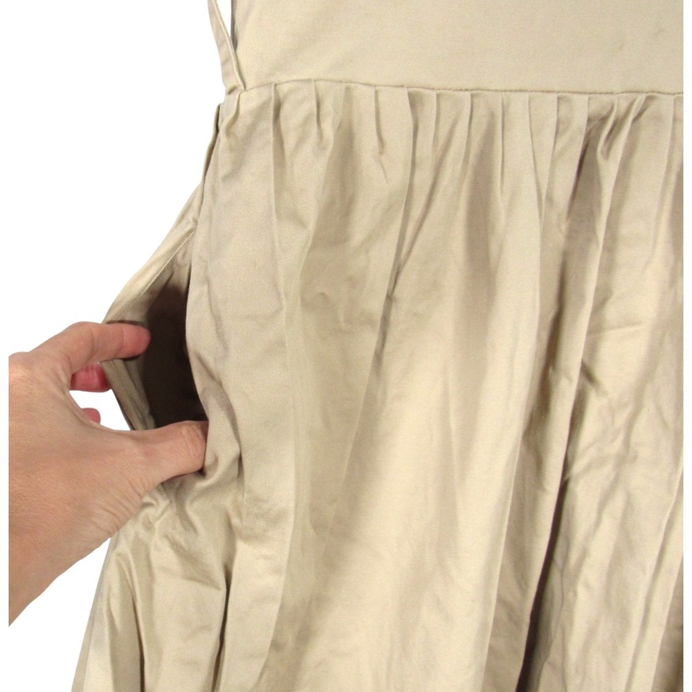 JESSICA HOWARD White/Tan TWILL Ruffle V-Neck PLEATED Zipper MIDI A-LINE DRESS 14 - Picture 4 of 6